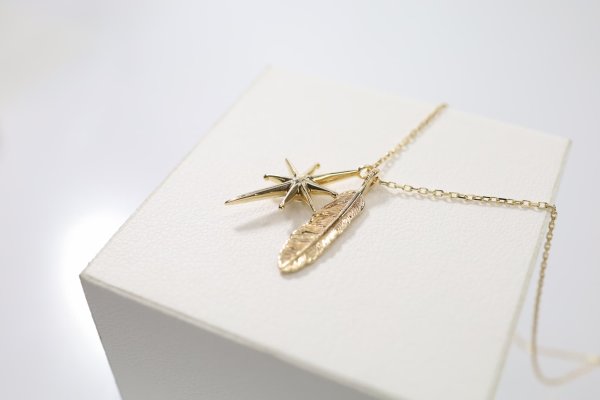 画像2: SUNジュエル × フェザーネックレス |K10YG × ダイヤモンド|  (2)