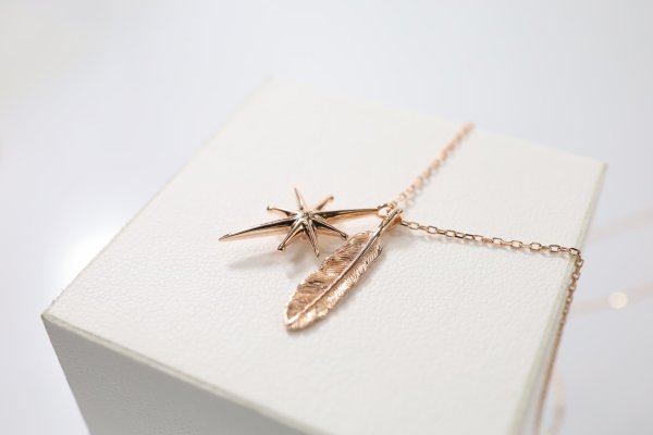 画像2: SUNジュエル × フェザーネックレス |K10PG × ダイヤモンド|  (2)