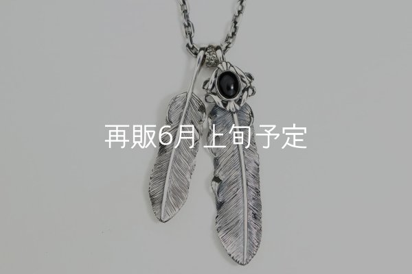 画像2:  Wフェザーネックレス (M1/L2オニキス)   クローフック/スターメディスン 『チェーン50cm』  (2)