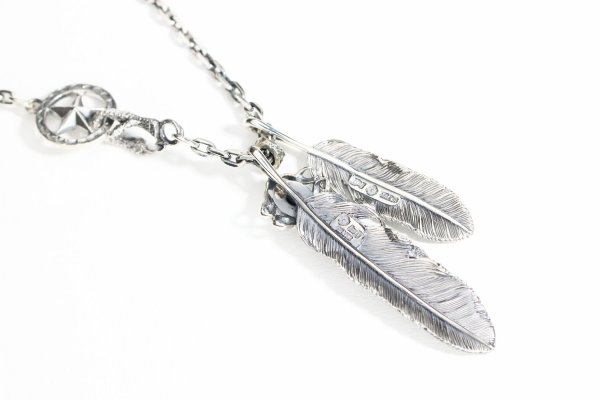 画像4:  Wフェザーネックレス (M1/L2オニキス)   クローフック/スターメディスン 『チェーン50cm』  (4)
