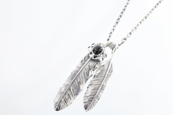 画像2: Wフェザーネックレス (L1オニキス/M2) 『チェーン50cm』  (2)